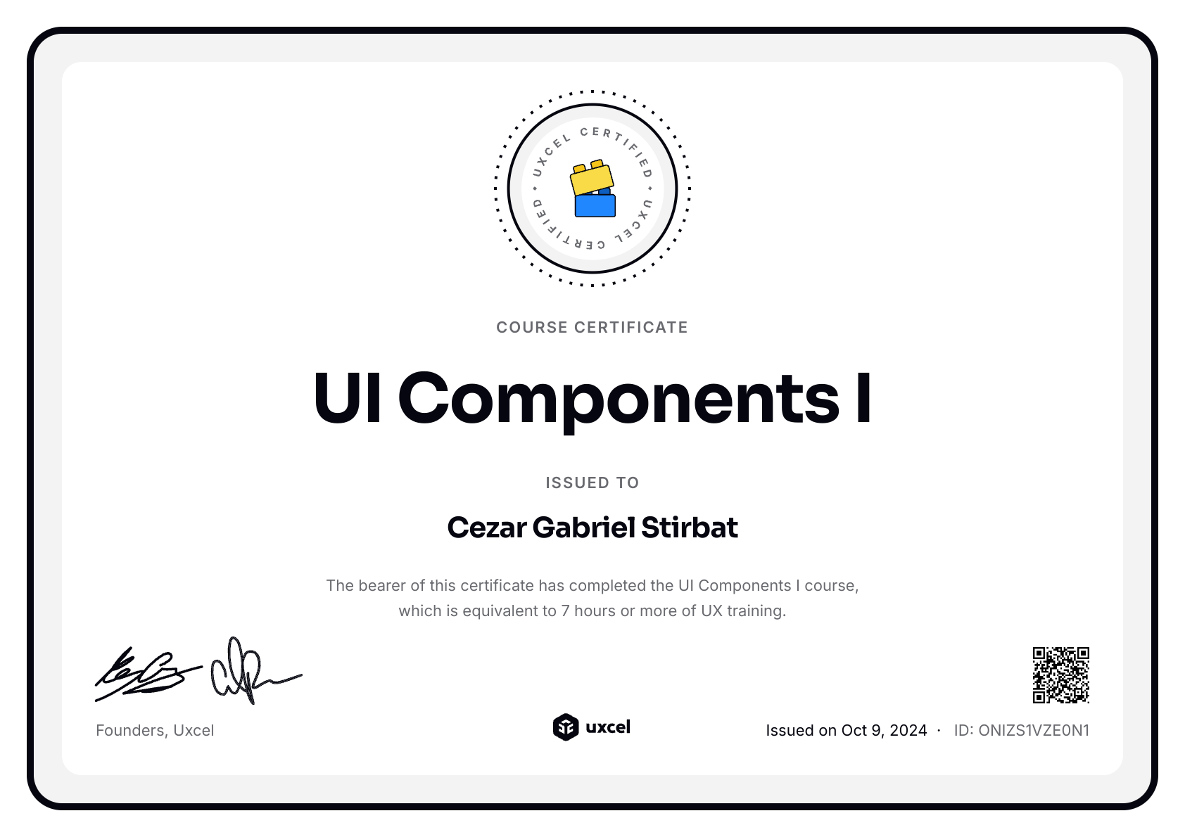 Cezar Gabriel Stirbat's certificate